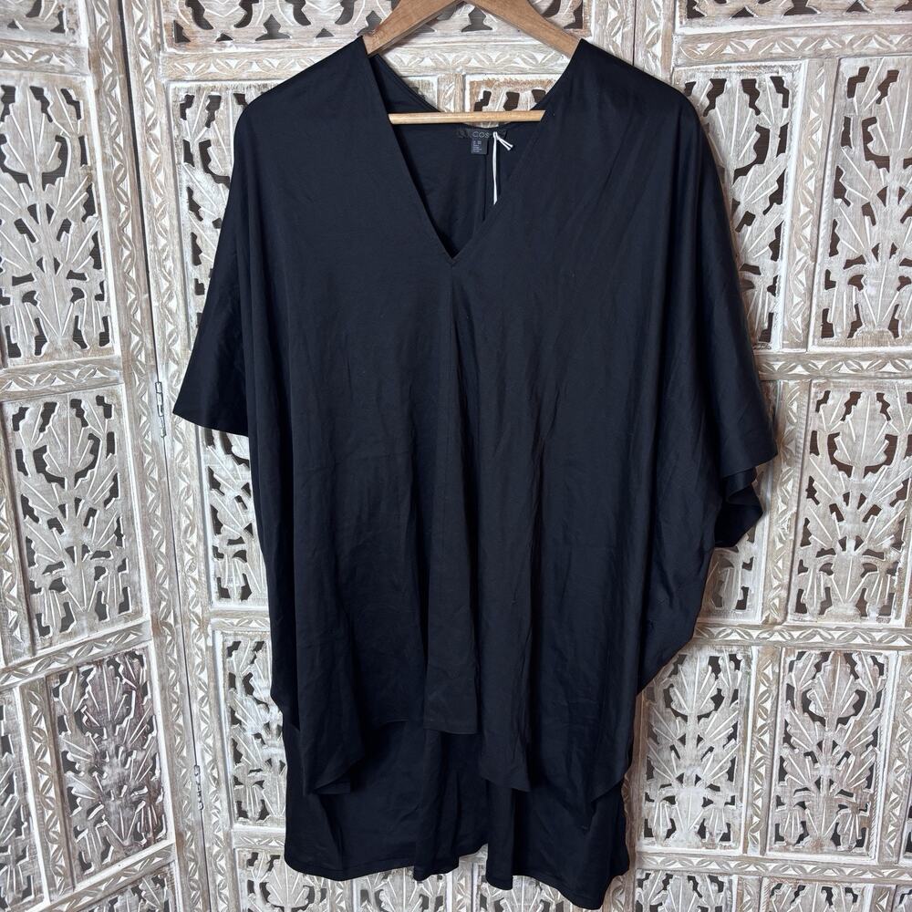 COS Womens XXS Black V-Neck Oversized Batwing Sleeve Blouse Minimalist Lagenlook